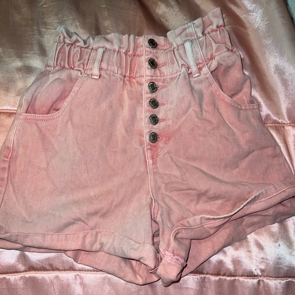 gliks Pants - High rise pink jean flare shorts